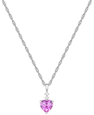 Macy's - Lab-Grown Pink Sapphire (2-1/3 ct. t.w.) & Lab-Grown White Sapphire (1/10 ct. t.w.) Heart 18" Pendant Necklace in Sterling Silver