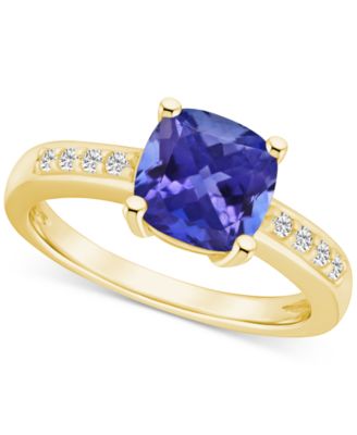 Macy's - Tanzanite (2-1/3 ct. t.w.) & Diamond (1/8 ct. t.w.) Cushion Ring in 14k Gold