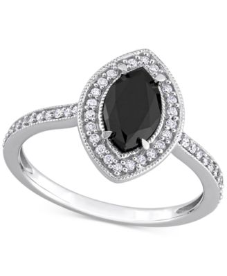 Macy's - Black Diamond (1 ct. t.w.) & White Diamond (1/4 ct. t.w.) Marquise-Cut Halo Engagement Ring in 14k White Gold
