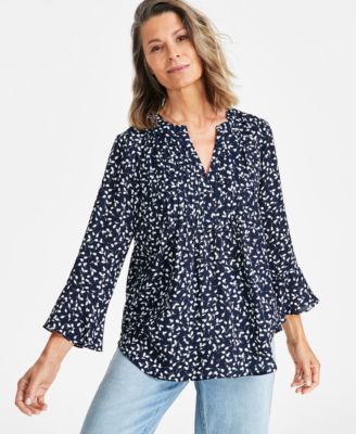 Style & Co - Women's Pleated Bell-Sleeve Split-Neck Top