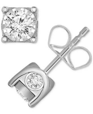 Macy's - Diamond Center & Side Bezel Stud Earrings (5/8 ct. t.w.) in 14k Gold