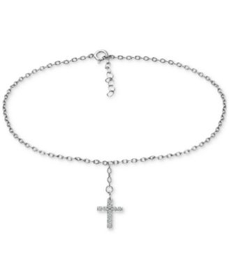 Giani Bernini - Cubic Zirconia Dangle Cross Ankle Bracelet in Sterling Silver
