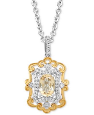 Enchanted Disney Fine Jewelry - Citrine (7/8 ct. t.w.) & Diamond (1/5 ct. t.w.) Belle Pendant in Sterling Silver & 14k Gold, 16" + 2" extender
