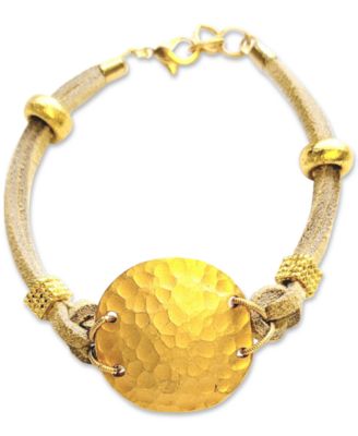 MINU Jewels - Gold-Tone Hammered Disc Suede Cord Flex Bracelet
