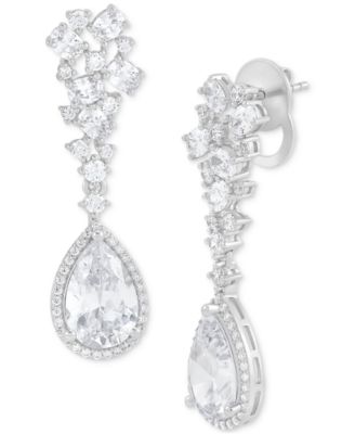 Arabella - Cubic Zirconia Pear Halo Cluster Drop Earrings in Sterling Silver