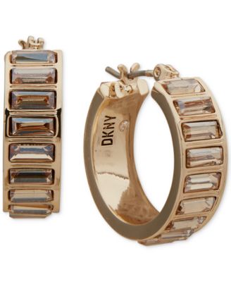 DKNY - Red-Tone Small Red Baguette Crystal Hoop Earrings, 0.65"