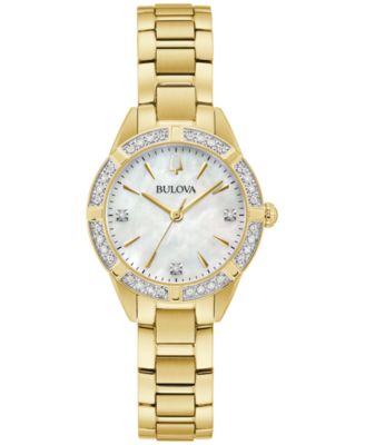 Bulova - Women's Classic Sutton Diamond (1/20 ct. t.w.) Gold-Tone Stainless Steel Bracelet Watch 28mm