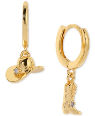 Girls Crew - 18k Gold-Plated Crystal Hat & Boot Mismatch Charm Hoop Earrings