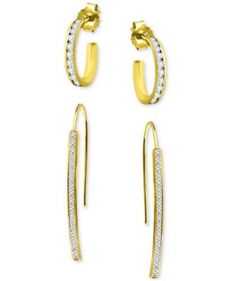Giani Bernini - 2-Pc. Set Cubic Zirconia Small Hoop & Threader Earrings