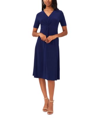 MSK - Petite Twist-Front V-Neck Elbow-Sleeve Midi Dress