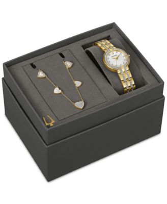 Bulova - Women's Classic Crystal Gold-Tone Stainless Steel Bracelet Watch 30mm Gift Set