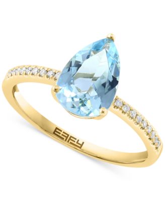 EFFY Collection - Aquamarine (1-1/2 ct. t.w.) & Diamond (1/20 ct. t.w.) Pear Ring in 14k Gold