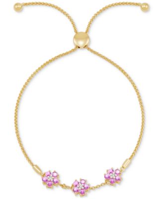 Macy's - Amethyst (7/8 ct. t.w.) & Lab-Grown White Sapphire (1/20 ct. t.w.) Triple Flower Bolo Bracelet (Also in Garnet & Lab-Grown Pink Sapphire)
