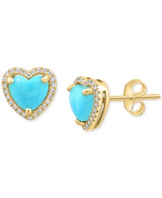 EFFY Collection - Turquoise & Diamond (1/6 ct. t.w.) Heart Halo Stud Earrings in 14k Gold