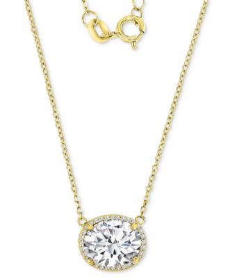 Macy's - Cubic Zirconia Halo Pendant Necklace in 14k Gold-Plated Sterling Silver, 16" + 2" extender
