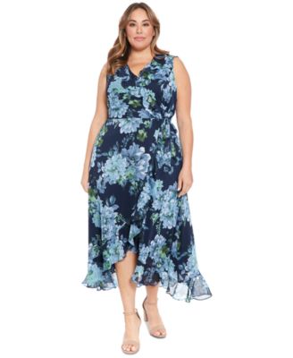 London Times - Plus Size Ruffled Chiffon Maxi Dress