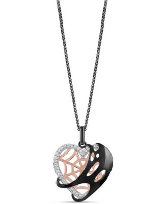 Wonder Fine Jewelry - Spiderman Venom Heart 18" Pendant Necklace (1/10 ct. t.w.) in Sterling Silver, Rose Gold-Plate, & Black Rhodium-Plate