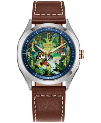 Citizen - Men's Disney Mickey Mouse Explorer Brown Leather Strap Watch 41mm