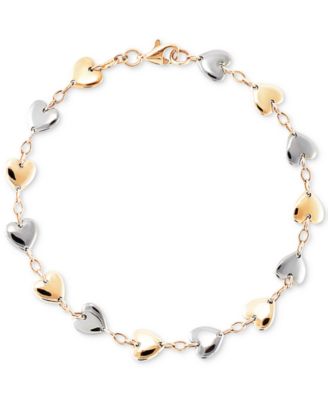 Macy's - Polished Heart & Oval Link Chain Bracelet in 10k Two-Tone Gold