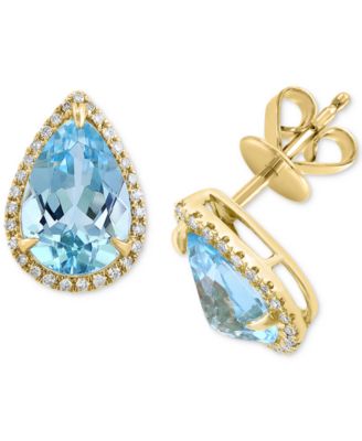 EFFY Collection - Sky Blue Topaz (3-1/2 ct. t.w.) & Diamond (1/6 ct. t.w.) Pear Stud Earrings in 14k Gold