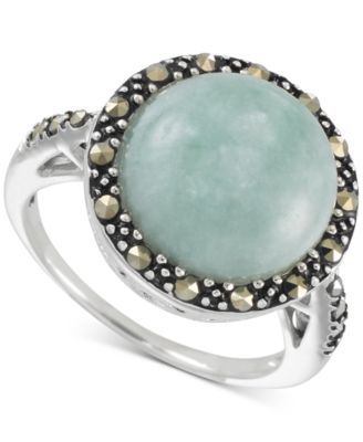 Macy's - Jade & Marcasite (1/3 ct. t.w.) Statement Ring in Sterling Silver