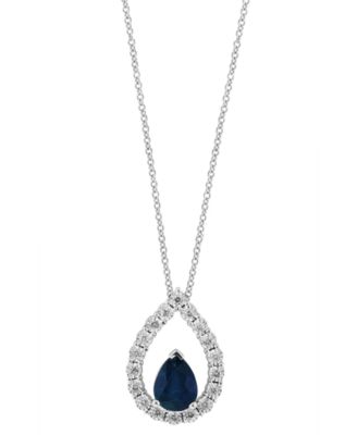 EFFY Collection - Sapphire (1-1/20 ct. t.w.) & Diamond (1/5 ct. t.w.) Openwork Teardrop 18" Pendant Necklace in 14k White Gold