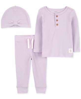Carter's - Baby Girls Drop Needle Hat, T-Shirt & Pants, 3 Piece Set