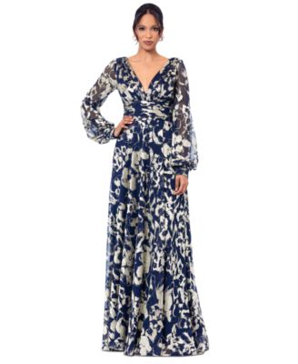 Betsy & Adam - Petite Metallic Print Blouson-Sleeve Gown