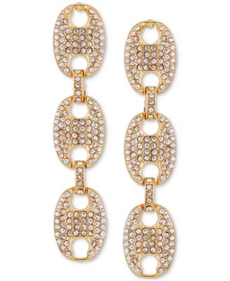 GUESS - Gold-Tone Pav&eacute; Link Triple Drop Statement Earrings