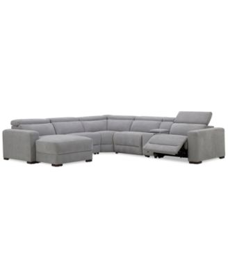 Furniture - Nevio 6-Pc. Fabric Power Headrest Sectional with Chaise & Console and 1 Power Motion Chair