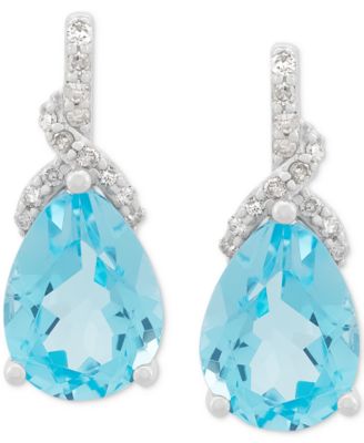 Macy's - Swiss Blue Topaz (2-3/8 ct. t.w.) & Diamond (1/20 ct. t.w.) Pear Stud Earrings in 14k White Gold
