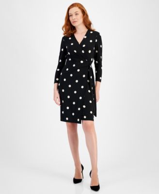 Anne Klein - Three-Quarter-Sleeve Faux-Wrap Dress