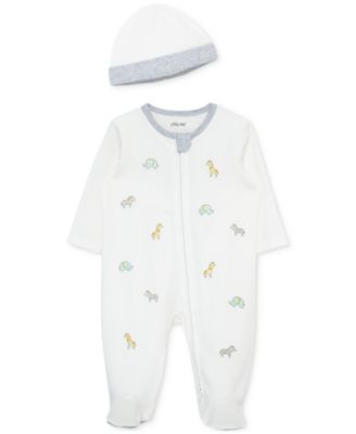 Little Me - Baby Cotton Safari Animals Footie & Hat Set