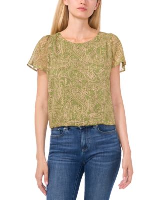 CeCe - Women's Flutter-Sleeve Crewneck Blouse