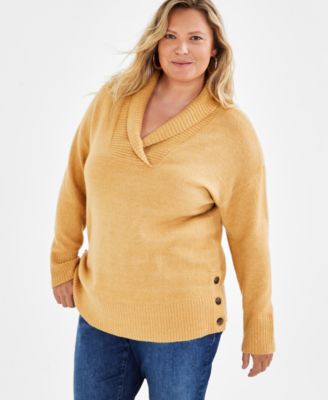 Style & Co - Plus Size Solid Shawl-Collar Tunic Sweater