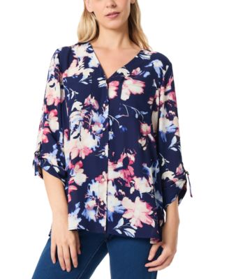 Jones New York - Petite V-Neck Tab-Sleeve Printed Tunic