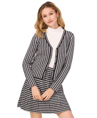 CeCe - Women's Gingham V-Neck Cardigan