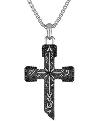 Bulova - Men's Black Diamond Cross Pendant Necklace (3/8 ct. t.w.) in Sterling Silver-Plate, 24" + 2" extender, BVP1070-WSAA