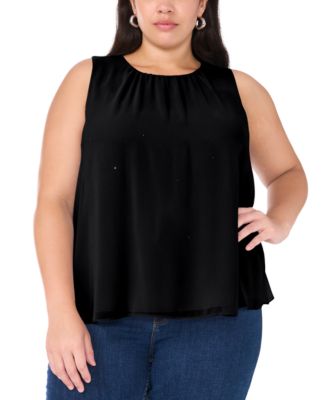 Vince Camuto - Plus Size Shirred-Neck Embellished Top