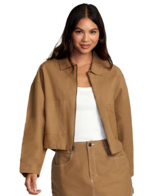 RVCA - Juniors' Solid Zip-Front Shift Cotton Shacket