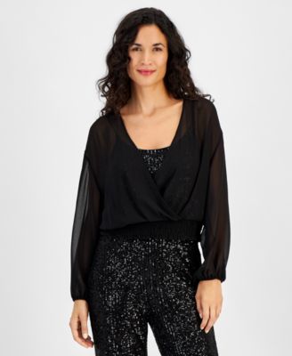 Vince Camuto - Women's Overlapping Long-Sleeve Top