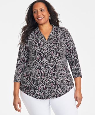 JM Collection - Plus Size Paisley Fern Printed Top, Exclusively at Macy's
