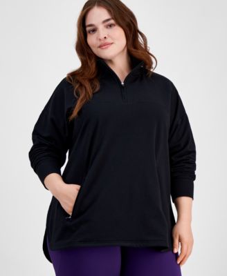 ID Ideology - Plus Size Stand Collar Quarter-Zip Long-Sleeve Top, Created for Macy's