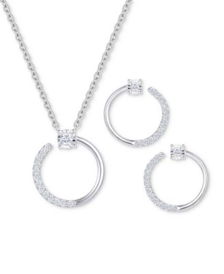 Macy's - 2-Pc. Set Diamond Circle Pendant Necklace & Matching Circle Stud Earrings (1/3 ct. t.w.) in Sterling Silver