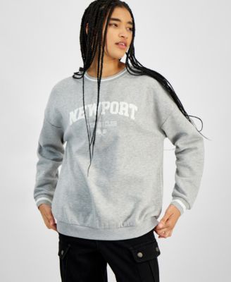 Hippie Rose - Juniors' Varsity Tipping Drop-Shoulder Fleece Sweatshirt