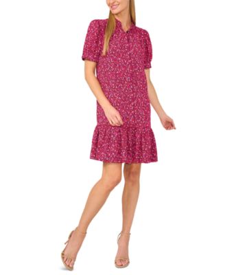CeCe - Women's Printed Button-Front Ruffled-Hem Dress