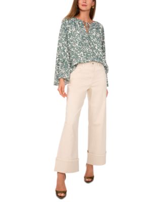 1.STATE - Women's Wide Flutter-Sleeve Tie-Neck Top