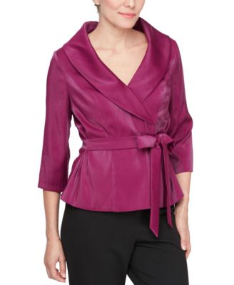 Alex Evenings - Women's Side-Tie Draped-Collar 3/4-Sleeve Jacket