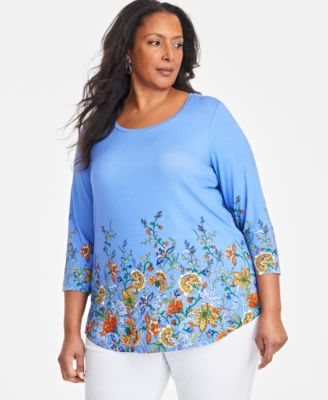 JM Collection - Plus Size Mirella Scoop-Neck 3/4-Sleeve Top