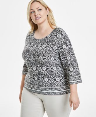 JM Collection - Plus Size Becca Global Jacquard Top